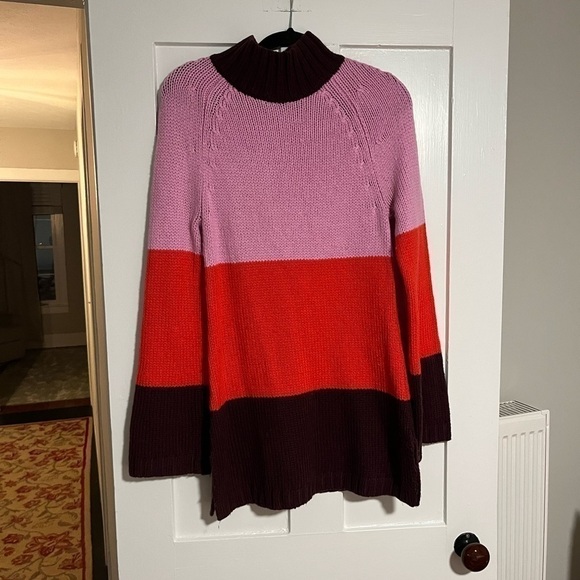 Ann Taylor Colorful Stripe Tunic Sweater Size Medium Chunky Knit - Picture 1 of 4